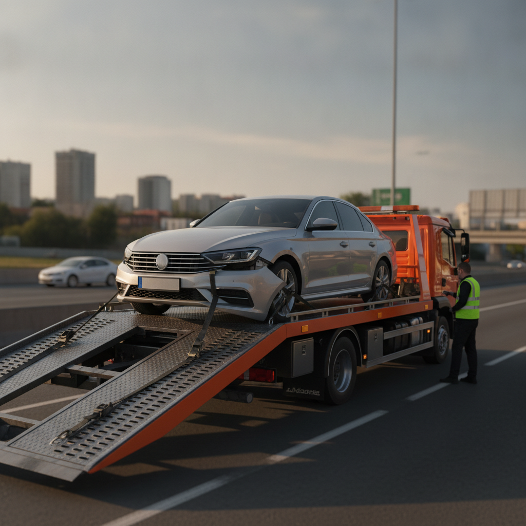 focused photo of a car getting towed